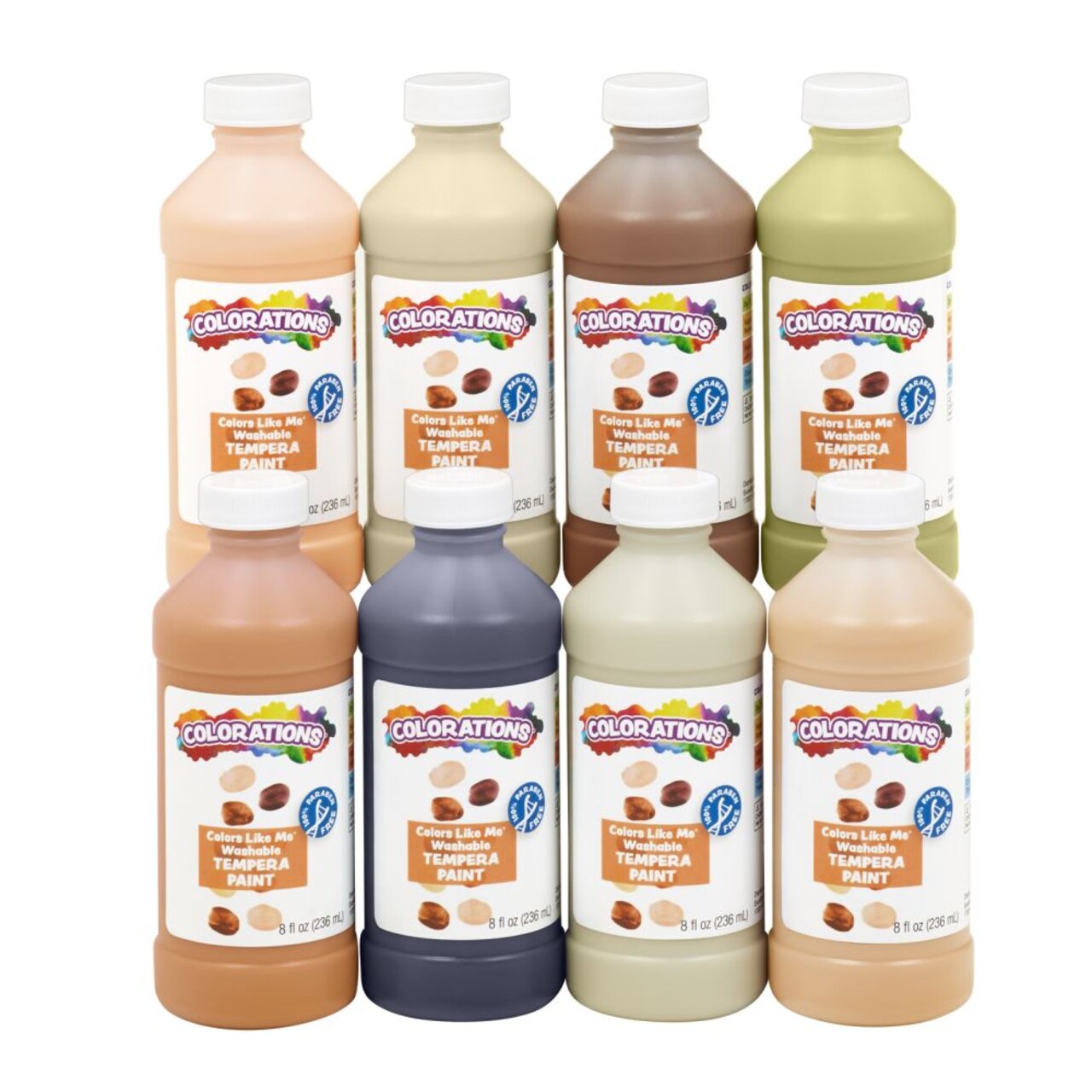 Colorations Colors Like Me Washable Tempera Paint, 8 oz. Each Bottle - Set of 8 Colors - Non-Toxic, Classroom Essentials, Arts and Crafts Supplies for Kids and Adults